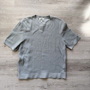 COS Men's XL Short Sleeve Textured Knit Shirt Blue Grey Regular Fit Crewneck EUC
